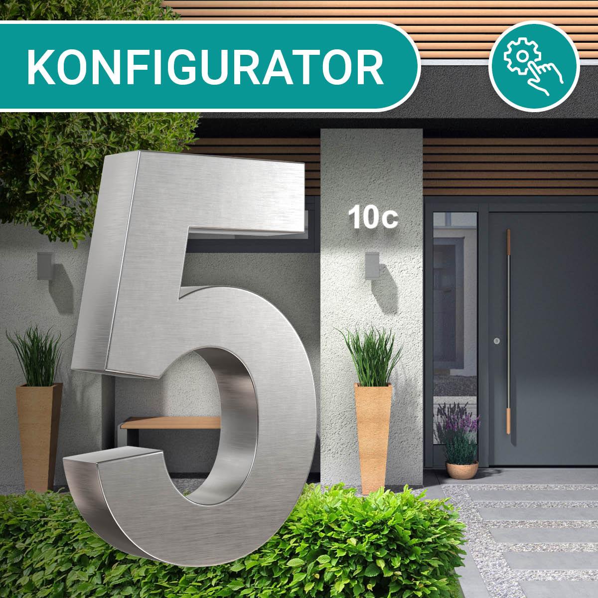 Hausnummer Konfigurator für unbeleuchtete Hausnummern aus rostfreiem Edelstahl
